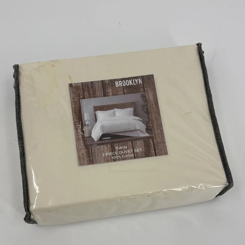 Brooklyn Loom Cream Twin 2 Piece Duvet Cover Set 100% Cotton NEW